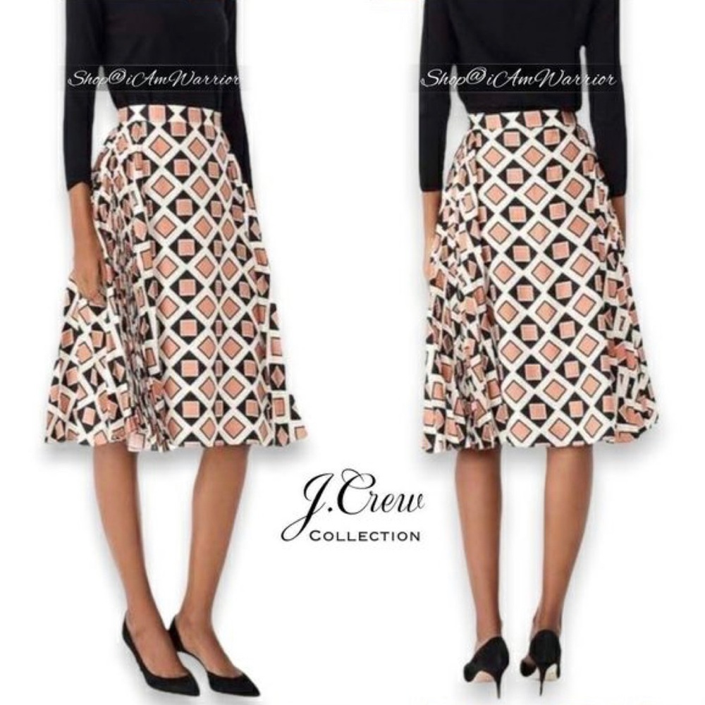 J.Crew Collection 2PC geo print silk blouse + pleated midi skirt shop@iamwarrior - Picture 4 of 14